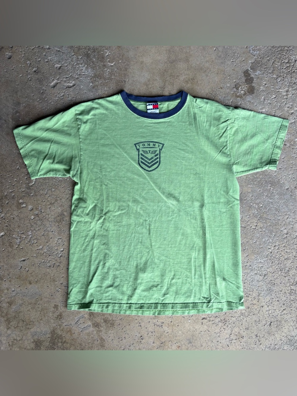 Vintage Tommy Hilfiger Green Military Airborne Ranger Ringer Graphic T-Shirt USA
